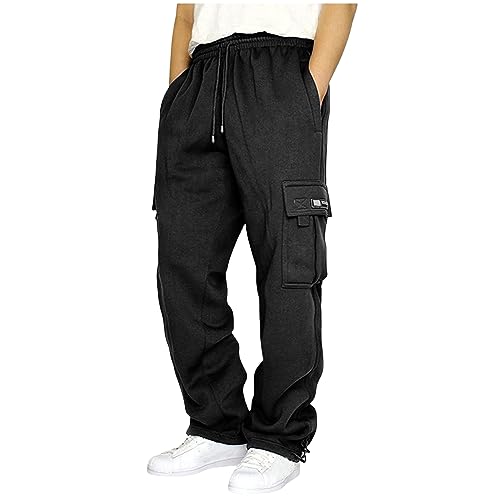 Men's Cargo Sweatpants Casual Fleece Joggers Loose Fit Baggy Open Bottom Workout Athletic Pants for Men with Pockets