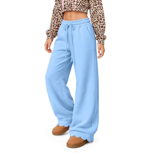 Wide Leg Sweatpants Women Scalloped Baggy Lounge Sweatpants Sweat Pants - image 2