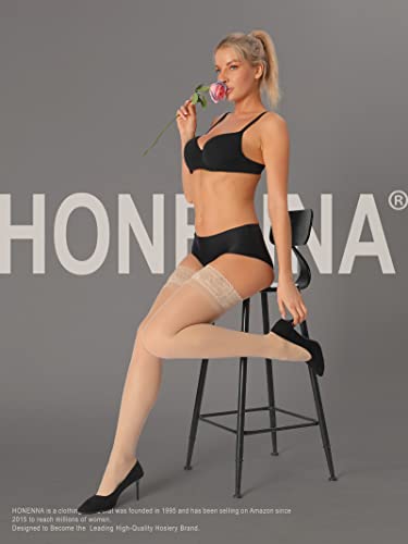 Image of HONENNA Sheer Thigh High Stockings, 17+ Colors Stay Up Lace Top with Anti-Slip Silicone for Women