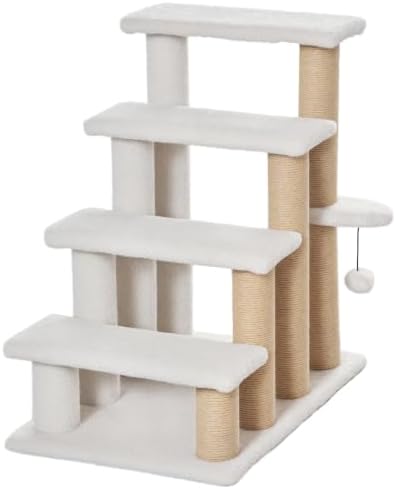 PawHut Escalera para Gatos de 4 Niveles Poste de Yute 60x40x64 cm...