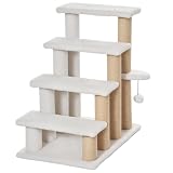 PawHut Escalera para Gatos de 4 Niveles Poste de Yute 60x40x64 cm Blanco