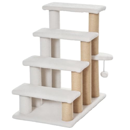 PawHut Katzentreppe 4 Stufen Kratzbaum Treppe 60 x 40 x 64 cm Weiß