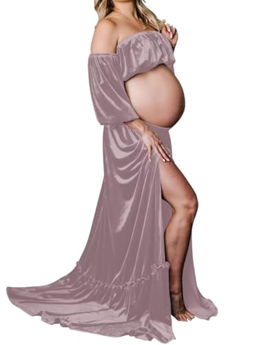 Vestido de maternidad de terciopelo hinchado para sesión de fotos, lencería larga transparente, baby shower, embarazo, fotografía, vestido AH054, Wisteria, 54 Grande
