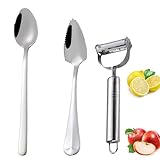 Hsyadazi Grapefruitlöffel 2pcs, Schälmesser 1pc, Dessertlöffel aus Edelstahl, mit Zacken, Kiwi Spoon, Obstlöffel mit Wellenschlif, Spülmaschinengeeignet Löffel Fruchtlöffel