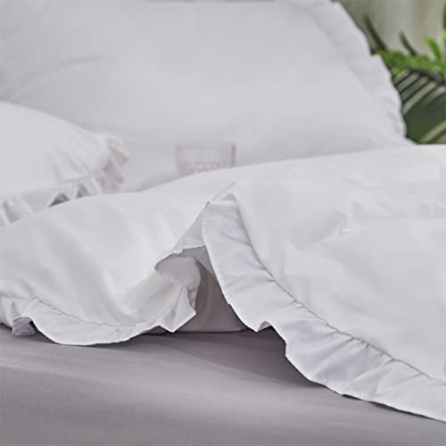 Wellboo White Comforter Sets Queen Solid White Ruffle Bedding Comforters Cotton Plain White Floral Lace Comforters Women Girls White Ruffle Sweet Vintage Shabby Chic Quilts Farmhouse Rustic Comforters #TOP4