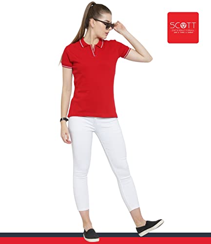 Image of Scott International Women's Regular Fit 100% Pure Organic Cotton Polo T-Shirt | Womens Polo Collar Neck T-Shirt | Cotton Plain Polo Neck Half Sleeve T-Shirt | Tshirts for Women
