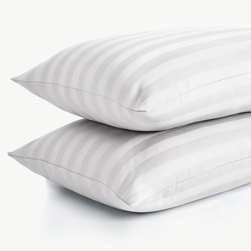 Image of Travel Pillow Case 12x18 Size Pack of 2 Pieces 100% Egyptian Cotton Zipper Closure 500 Thread Count Toddler Pillowcase Fits Up to 12x18, 12x16 or 11x15 White Striped