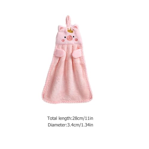 Toallas de mano de coral fleece súper absorbentes con bordado de cerdito y lazo para colgar, 4 ud 3