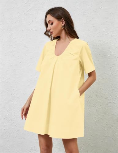Image of OLAPTA Women Summer Sleeveless Babydoll Mini Tank Dresses Loose Fit Scoop Neck Ruched Short Dress with Pockets Party Clubwear