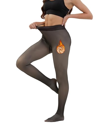 Merlvida Medias Térmicas Mujer con Interior Polar – Efecto Transparente Falso y Reductoras – Leggings Invierno Cintura Alta Talla Grande S-3XL