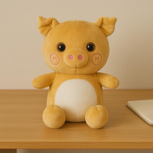 Image of Cute Beige Sitting Pig Soft Toy, 30 cm Toys for Kids