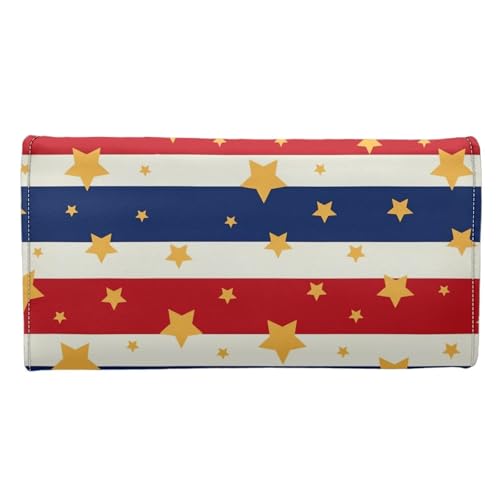 Image of AFPANQZ Leather Wallets for Women RFID Blocking Checkbook Wallet with Cit Card Slots, American Stripe Star Women's Leather Purse Large Capacity PU Purses with Zipper