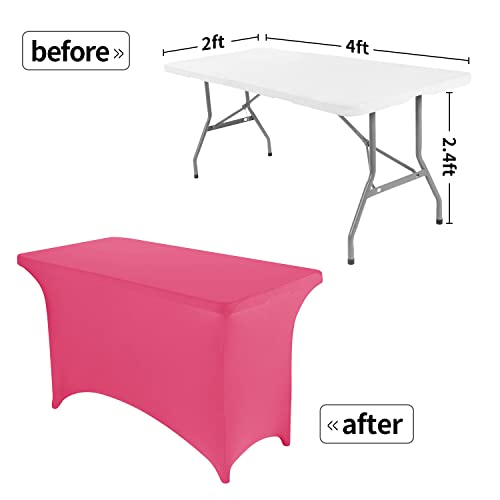 Image of Peomeise 4FT Spandex Table Cover Rectangular Stretch Spandex Tablecloth (Hot Pink,4FT)