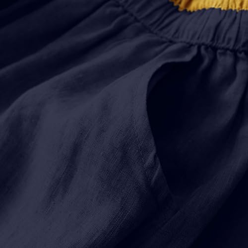 Womens Cotton Linen Skirts Elastic Waist Embroidery Floral Skirt Casual Drawstring High Waist A-line Long Skirt4