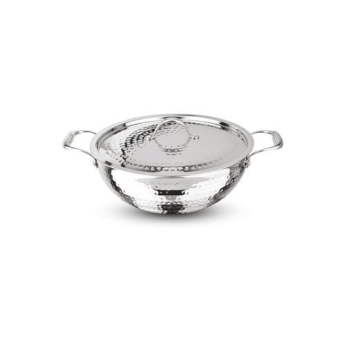 Image of Signoraware Artista Tri Ply Stainless Steel Hammered Deep Kadhai 22cm with Steel Lid | Elegant Finish | Even Heat Distribution | Ideal for Deep Frying & Daily Indian Cooking Needs (2.75 LTR | Steel)