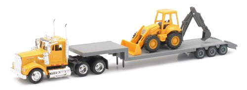 Newray 1:43 Trailer Kenworth W900 with Backhoe Loader 1/43 Scale Replica