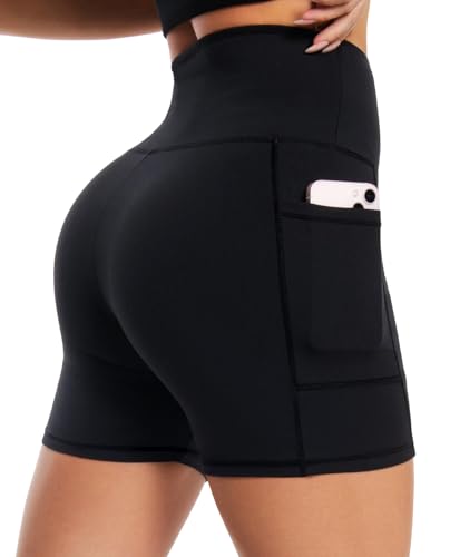 BLONGW Radlerhose Damen mit Taschen Kurze Sporthose High Waisted Sport Shorts Damen Workout Yoga Running Gym Tennis kurz Leggings