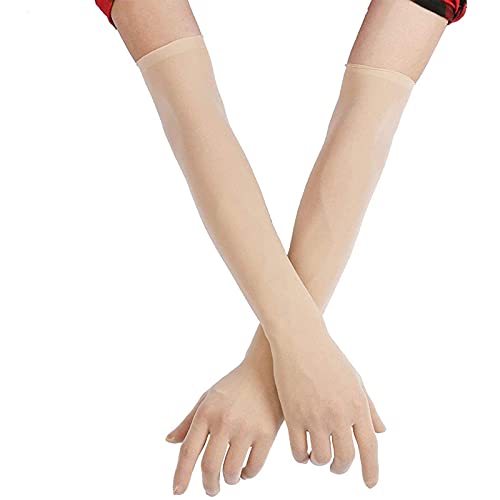 ZUYPSK Gants sans couture pour homme et femme - Manches manchettes élastiques - En nylon transparent - Coude long pour mariage, soirée, cocktail, bal, couleur chair, taille unique Cover