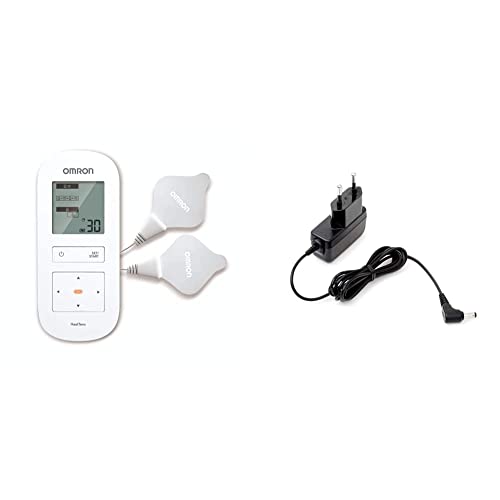 TENS-Gerät OMRON HeatTens zur entspannenden Wärmebehandlung bei Muskel- und Gelenkschmerzen & Universal-Netzteil (HHP-CM01) für OMRON Oberarm-Blutdruckmessgeräte