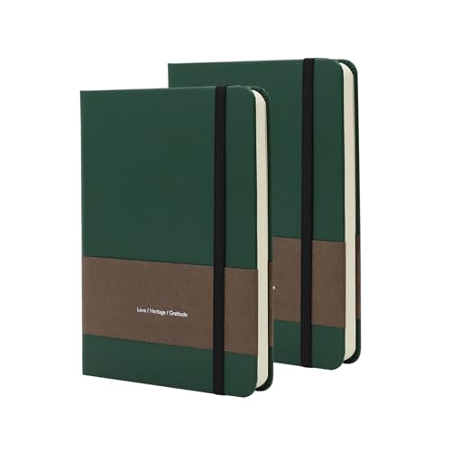 TUNJILOOL A6 Leather Journal Notebook, 2Pack Dotted/Grid/Blank Pages, 100GSM Thick Paper, Water-Resistant Cover