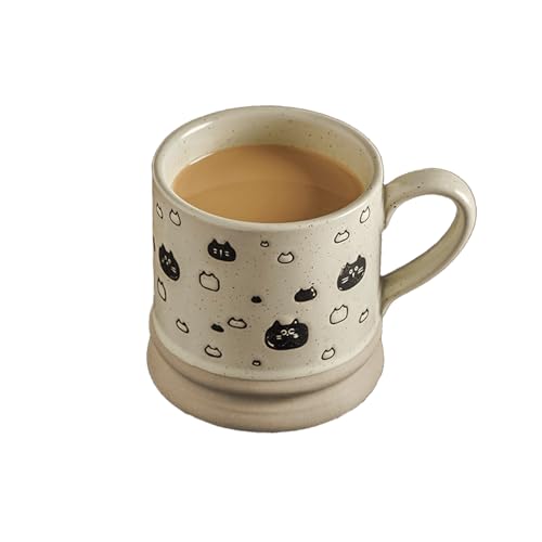 widenlise 400ml-14oz Coffee Mugs Creative Coffee Cup, Vintage Handmade Mug, Ceramic Mug Cup, Latte Cappuccino Cups, Hot Chocolate Cups Tea, Dishwasher and Microwave Friendly (Art Deco, Black Kitten)