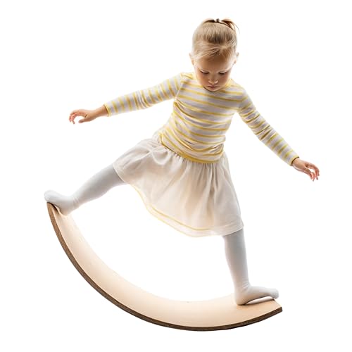 Giggle & Play 36' Wooden Balance Board – Natural Curvy Wobble Board for Kids, Toddlers & Adults, Montessori Rocker Toy, Yoga Trainer for Office, Home, Classroom Use