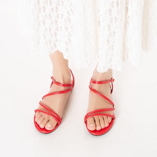 Image of Mtzyoa Women Flat Sandals Dressy Strappy Gladiator Summer Ankle Strap Nude Open Toe Comfortable Wedding Casual Leather Ladies Party Trendy Vacation