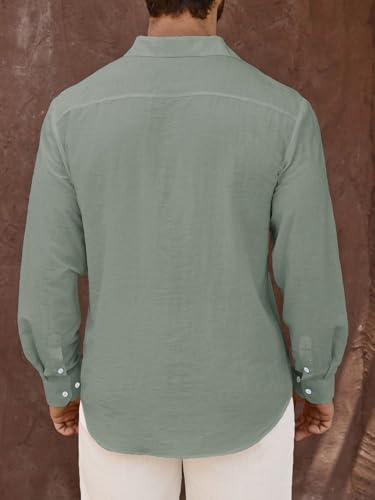 Image of Men's Casual Button Down Shirts Long Sleeve Linen Touch Textured Shirt Wrinkle Free Fashion Casual Vacation Beach Summer Shirt (1001)