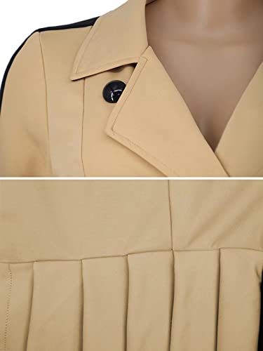 Women's Sexy Color Block Long Sleeve Button Front Elegant Work Blazer Mini Dress S Khaki #TOP6