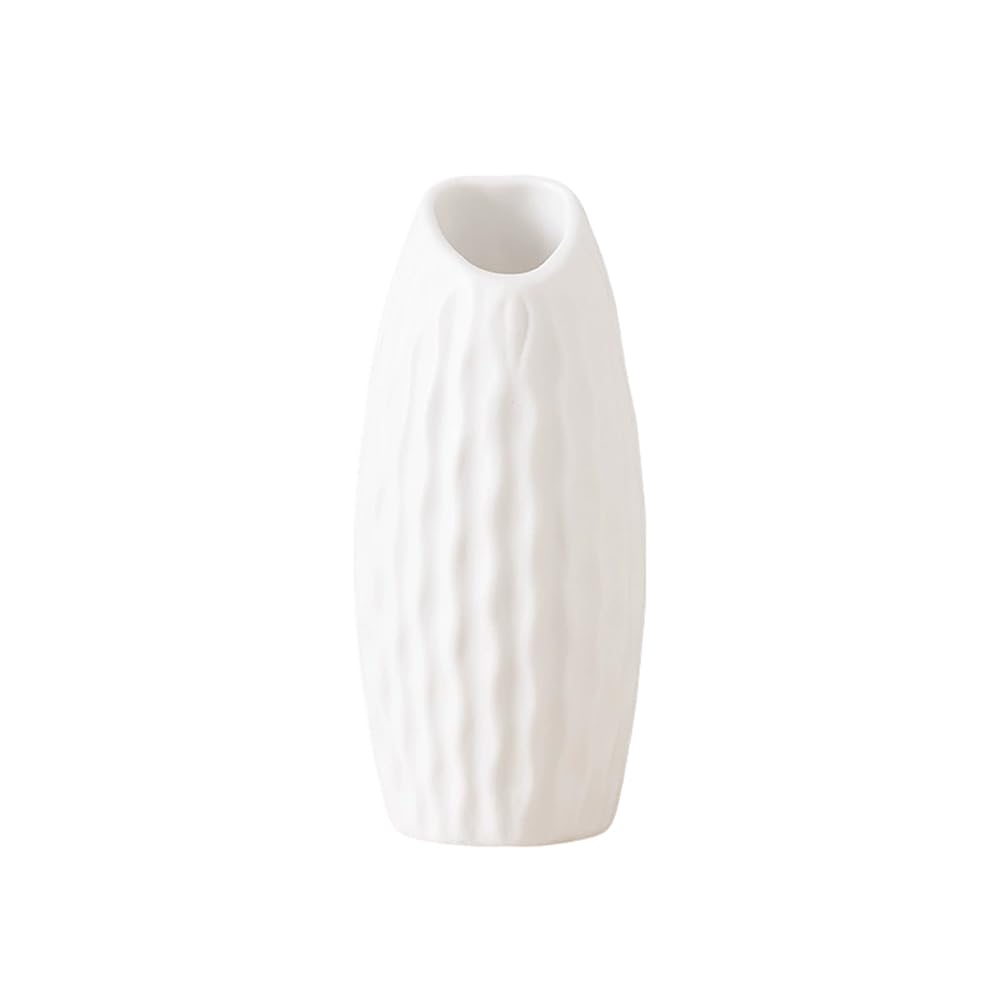 Ribbed Ceramic Vases Small Decorative Vases for Minimalist Modern Home Decor (White)