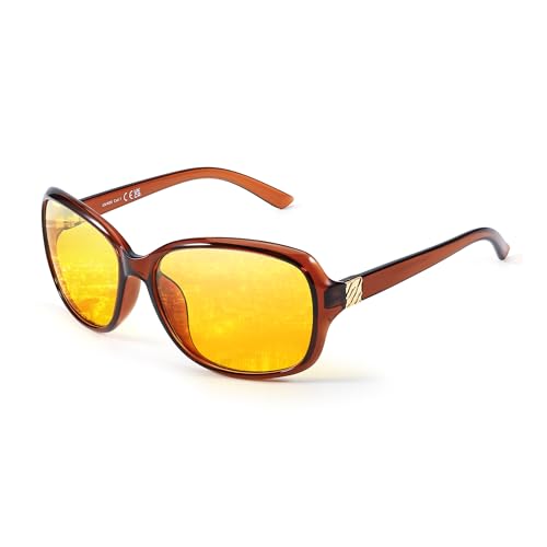 LVIOE Oval Night Vision Glasses for Driving Men Women Wraparound Polarized Night Driving Glasses Anti Glare Yellow Lens N8158