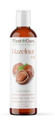 Plant Guru Hazelnut Oil 4 fl. oz. Cold Pressed 100% Pure Natural Carrier - Skin Face Body And Hair Growth Moisturizer. Great For DYI Cream Lotions and Lip balm.