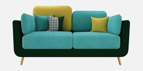 Image of Modern & Luxury Cushioned Couch Relax sectional Sofa in Fabric & Velvet and Heavy Duty Sofa Ideal for bedrooms, Living Rooms, Guest Rooms and Office-(2 Seater Sky Blue & Green).