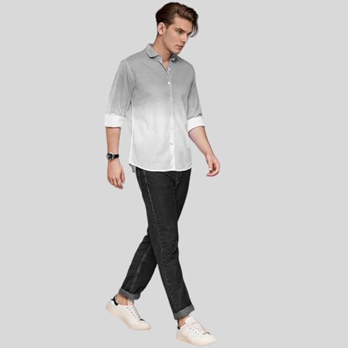 Image of IndoPrimo Men's Cotton Shirt with Full Sleeves Spread Collar Classic Style Solid Pattern Regular Fit and Standard Length