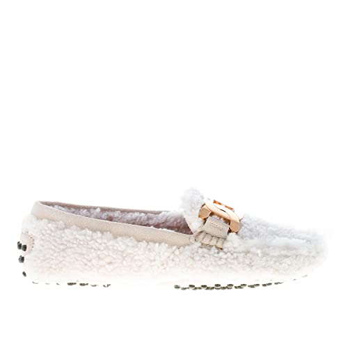 Suola: Gomma Tod\'s Donna Mocassino Gommini in Shearling Bianco con Catena Oro Color Bianco Size 36.5