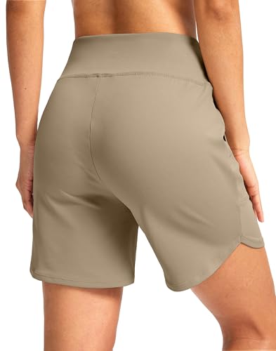 Image of G Gradual Women's Athletic Shorts 6 inch High Waisted Stretchy Bermuda Shorts for Women Quick Dry Summer Casual Shorts