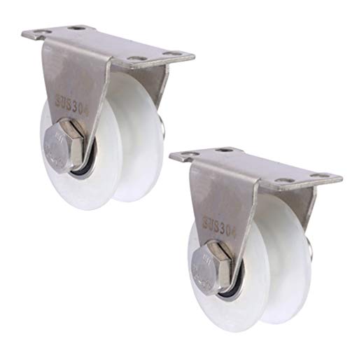 Piezas de nylon ranura polea corredera rueda de pista de rodillos, rueda de pista de 2 pulgadas, soporte de acero inoxidable 304, cojinetes dobles silenciosos, para carril de cable de alambre, pista