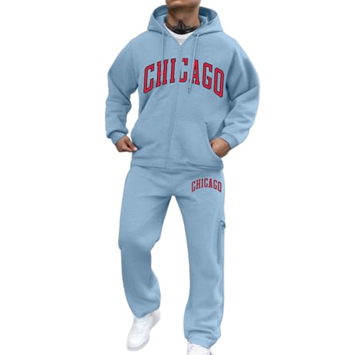 Mens Sweatsuits 2 Piece Tracksuits Chicago Graphic Jogging Suits Long Sleeve Hoodies and Pants Set Workout Gym Casual Outfits