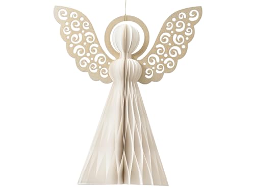 Decoris Grande angelo in carta bianca, decorazione natalizia da 15,2 cm, chiusura magnetica