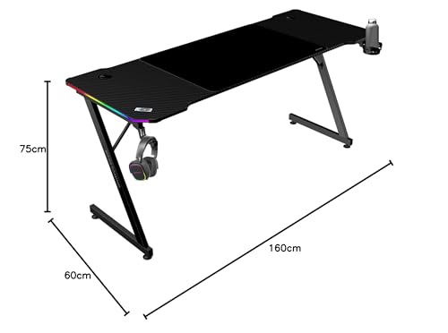 Miniatura 2 de Mars Gaming Mgd-X160rgb, Mesa Gaming Ergonómica, Iluminación Argb Con Mando, Fibra De Carbono, Alfombrilla Xxl, Soporte Auriculares Y Bebida, Gestión Cableado, Escritorio Gaming 160x60cm, Negro