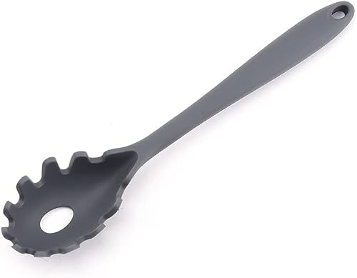 Silicone Pasta Fork (11.5"), High Heat Resistant to 480°F, Hygienic One Piece Design, Spaghetti Strainer & Server Spoon Pasta Forks (Gray)