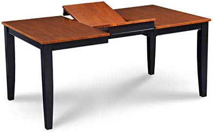 Trithi Furniture - Fullerton Solid Wood Extendable Dining Table with Cherry Color Tabletop (Black Frame)
