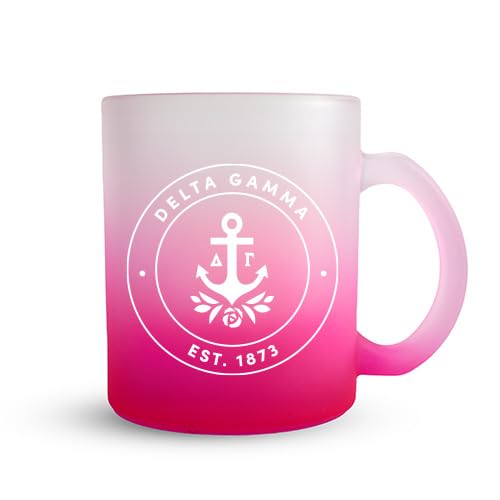 Sorority Shop Delta Gamma Mug, Ombre Glass Mug with Screen Printed Sorority Name and Logo for Coffee or Any Drink
