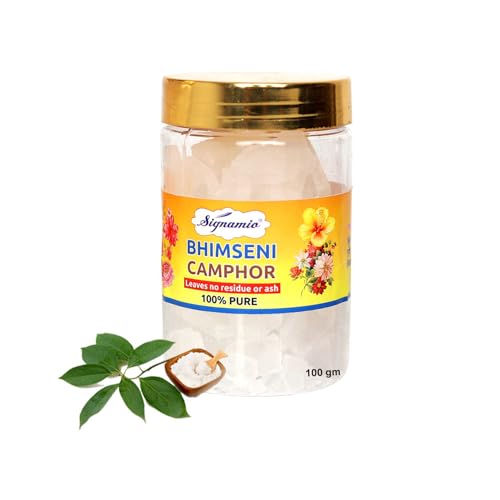 Image of SIGNAMIO Pure Bhimseni /Kapur /Camphor Pooja Tablets /Original Karpoor /Low Smoke Kapur for Pooja /Kapoor (Camphor Tablet Jar, 100 gm X Pack of 1)