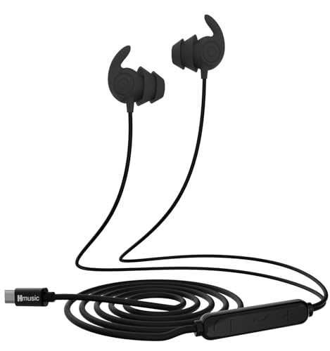 Hmusic Schlaf Ohrhörer, 30dB Geräuschisolierung, 2g leicht USB C Kopfhörer, flach/dünn Komfortable Silikon Ohrstöpsel für Seitenschläfer, Schnarchen, Schlaflosigkeit, Meditation-Schwarz