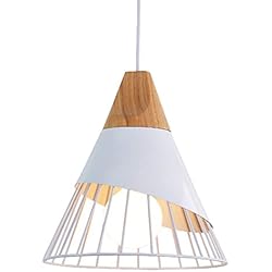 Amazon Lampara Techo Industrial Lámpara colgante moderna vintage de madera, lámpara de techo industrial de metal blanco, lámparas colgantes con forma de cono de hierro jaula para comedor, cocina, pasillo, bombilla E27 no incluida