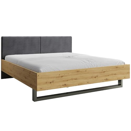 Lomadox Schlafzimmer Komplett Set 4-teilig mit Bettgestell 180x200 cm Kleiderschrank Kommode Nachttische modern in Graphit mit Eiche – Bild 6