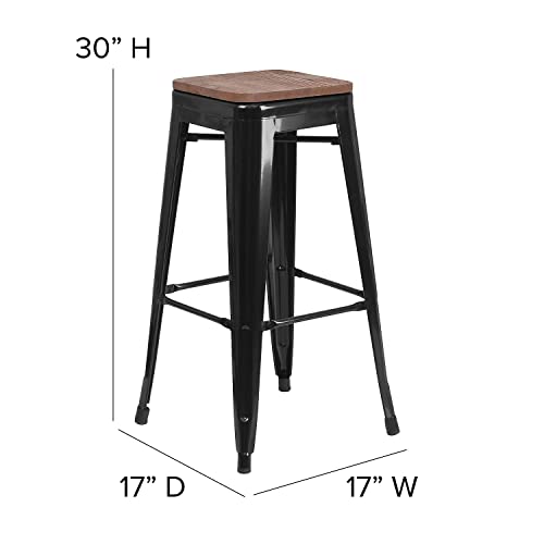 Flash Furniture Butaco Metal Negro con Asiento Cuadrado de Madera 30" Alto miniatura 3