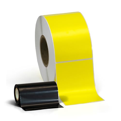 4" X 6" Thermal Transfer (Requires Ribbon) Perfed Stickers Labels for Shipping Labels & Color Coding - 1000 Per Roll on 3" Core - Compatible with Zebra, Datamax, Sato, and More (1 Pack, Yellow)