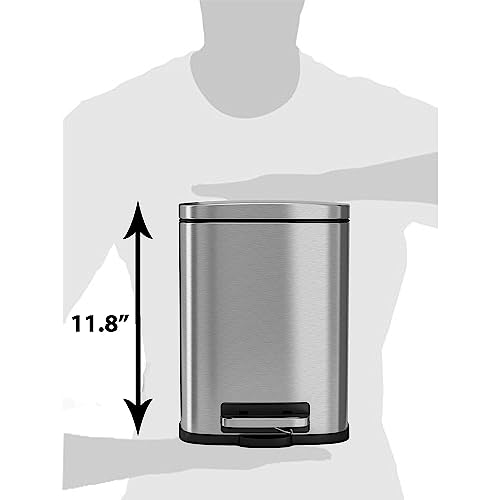 Image of iTouchless SoftStep 1.32 Gallon Slim Step Pedal Bathroom Trash Can with AbsorbX Odor Filter & Removable Inner Bucket, Fingerprint-Proof 5 L Stainless Steel Wastebasket, Restroom, Office, Tight Spaces